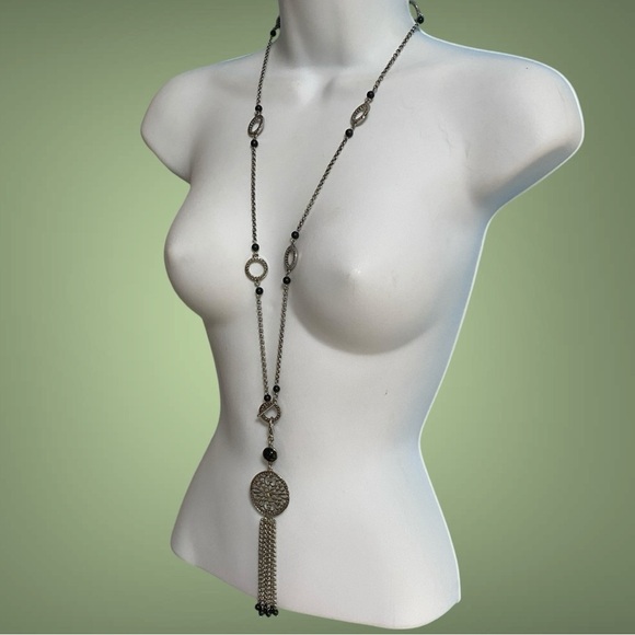 LIA SOPHIA Silver Tone Tassel Toggle Clasp Necklace Detachable Pendant Long - Picture 4 of 11